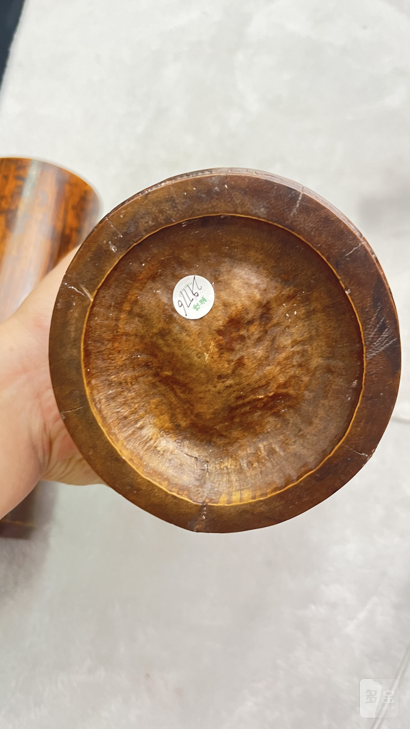 竹刻山水人物帽筒一对 - 图7